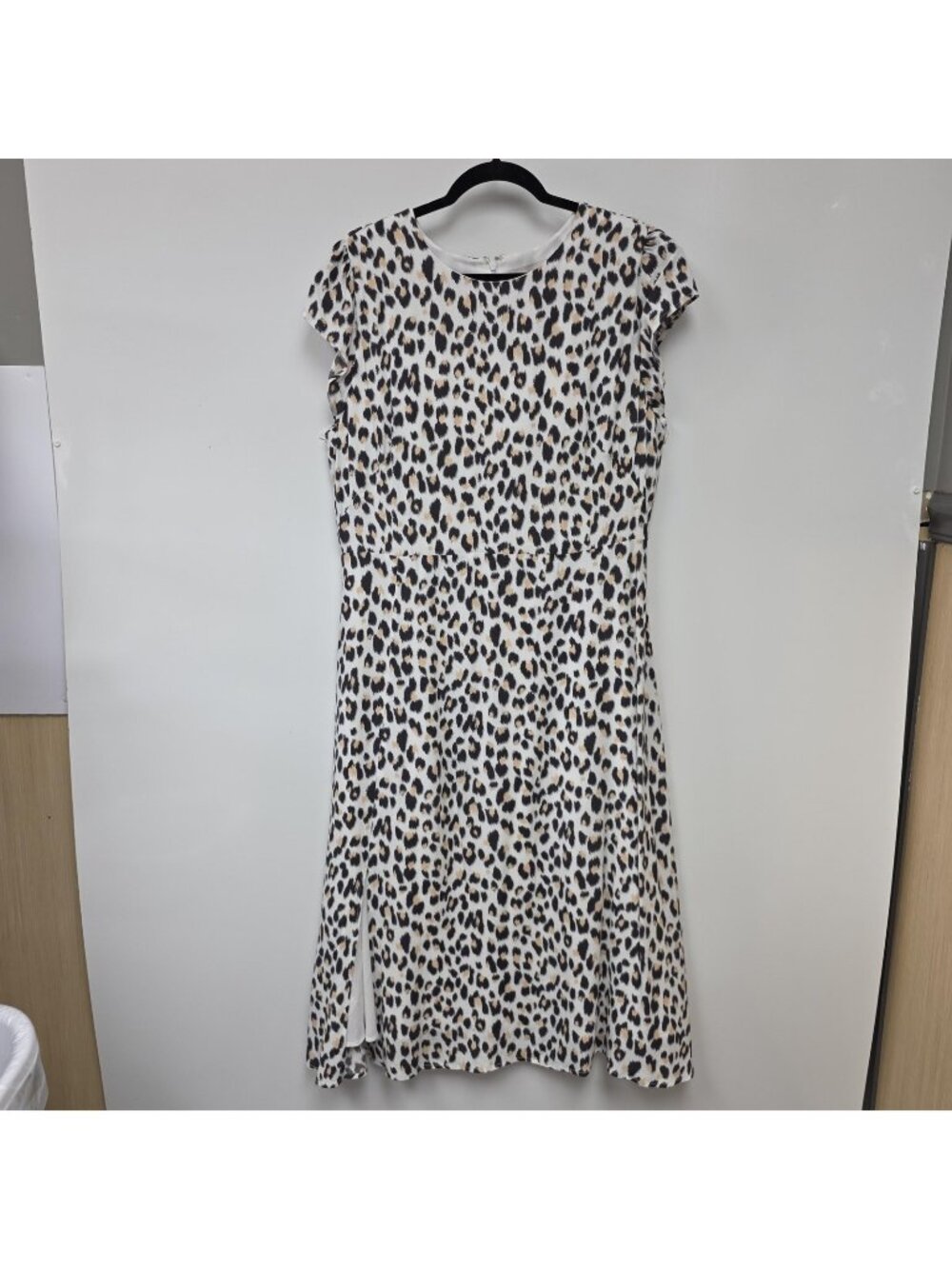 LOFT Dress Womens 12 Multicolor Leopard Print Short Flutter Sleeve Long Lined